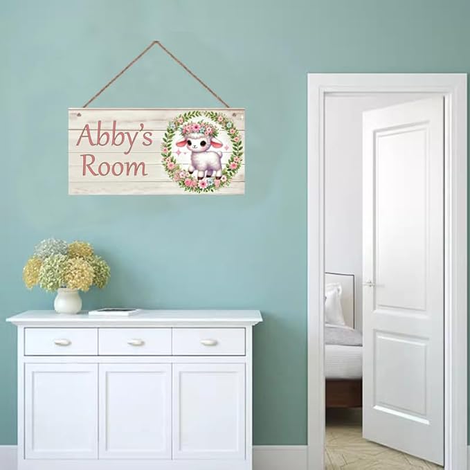Personalized Name's Sheep and Flowers Nursery Kid's Room Children's Girls Bedroom Door Sign Cute Animal Wood Plaque Sign Wall Decor Wall Art Decor Decorative Plate