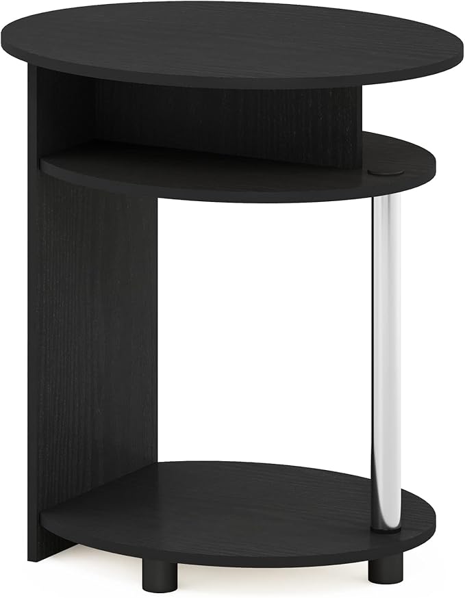 Furinno JAYA Simple Design Oval End Table with Bin, Americano/Chrome