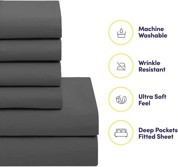 King Size Comforter Set with Sheets - 7-Piece Bedding Collection - 1 Comforter, 1 Fitted Sheet, 1 Flat, 4 Pillowcases - Deep Pocket - Soft & Breathable Premium Quality - Ideal for All Seasons, Gray