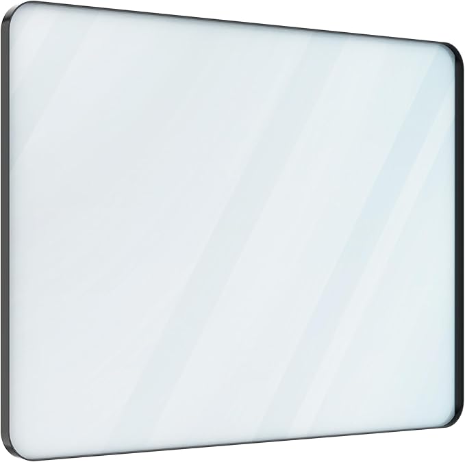 VocalStar 48 x 32 Inch Black Metal Framed Bathroom Mirror for Wall, Large Rounded Rectangle Matte Black Bathroom Vanity Mirror Farmhouse, 1/4-inch Shatterproof Glass | Ultra-Flush Hanging