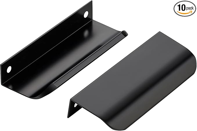 Ravinte Hardware 10 Pack Black Cabinet Handles, 4 Inch (102mm) Finger Edge Pulls, 3 Inch Hole Center, Finger Pulls for Cabinets