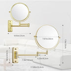 Cerdeco 8 Inch Double Sided Makeup Wall Mount Mirror with Gold Plated Finish 360 Swivel Extendable Cosmetic Shaving Mirror