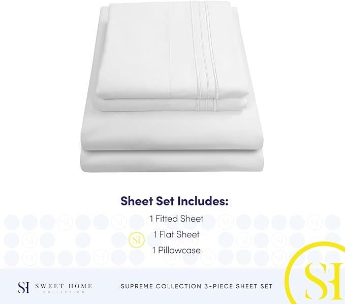 Twin XL Sheets - Breathable Luxury Sheets with Full Elastic & Secure Corner Straps Built In - 1800 Supreme Collection Extra Soft Deep Pocket Bedding Set, Sheet Set, Twin XL, White
