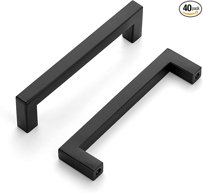 Ravinte 40 Pack Cabinet Handles Square Cabinets Cupboard Hanldes Matte Black Drawer Pulls Stainless Steel Kitchen Cabinet Pulls Cabinet Hardware Drawer Handles 5 inch Hole Center