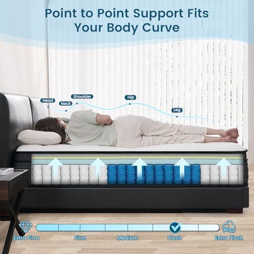 King Size Mattress, 12 Inch Hybrid Memory Foam Mattress with Pocket Springs for Motion Isolation Pressure Relief, CertiPUR-US