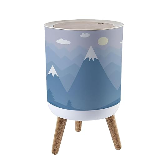 Small Trash Can with Lid Mountains Landscape Scandinavian Style Hand Drawn Seamless Garbage Bin Pet Proof Waste Basket for Kitchen Bathroom Office Bedroom Decorative 1.8 Gallon