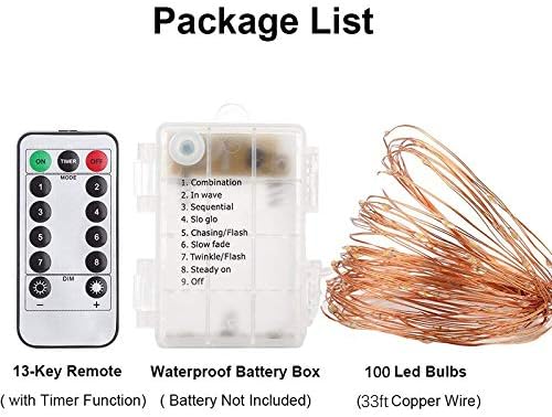 String Lights,LED Copper Wire Lights, Each Set 33ft/10M 100LEDs and 5 Remote Control.AA Battery Powered,Decor Rope Lights for Holiday,Wedding, Parties.(Purple)