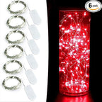 YKB 6 Pack Red LED Fairy Starry String Lights with 20 Mini LEDs on 6.6FT/2M Copper Wire, Fairy Lights Powered by 2xCR2032(Incl) Batteries, for Wedding Table Holiday Halloween Christmas Decorations