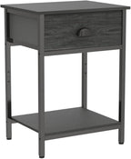 Furologee Nightstands Set of 2, Industrial End Table with Fabric Drawer&Storage Shelf, Small Bedside Table Organizer for Small Space for Living Room, Tall 23.6" Night Stand for Bedroom, Black Oak