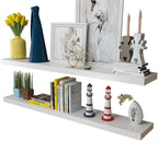 vidaXL Scandinavian-Modern MDF Floating Wall Display Shelves in White – Set of 2 Resistant Wall-Mounted DVD/Book Storage Shelves with Invisible Mounting System