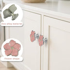 4 pcs Flower Petal Knobs,Creative Silver Flower Drawer Pulls Handles with Screws Single Hole Handle for Cabinet, Dressing ，Home Decor Handles (Pink)