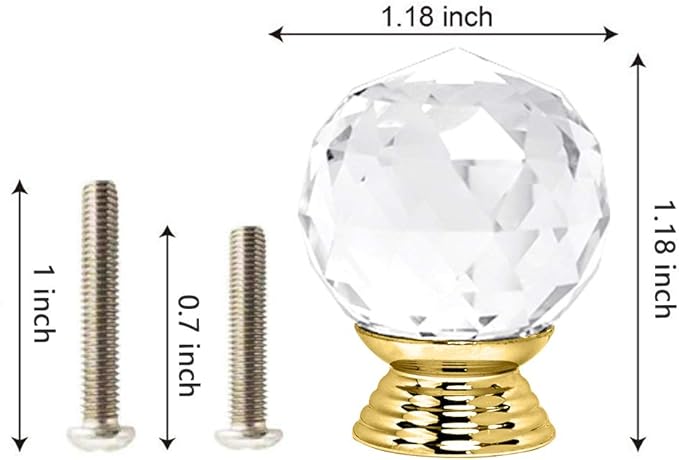 12 Pcs 30mm Round Shape Crystal Glass Cabinet Knobs with Screws Drawer Knob Pull Handle Used for Kitchen, Dresser, Door, Cupboard(Gold B Clear)