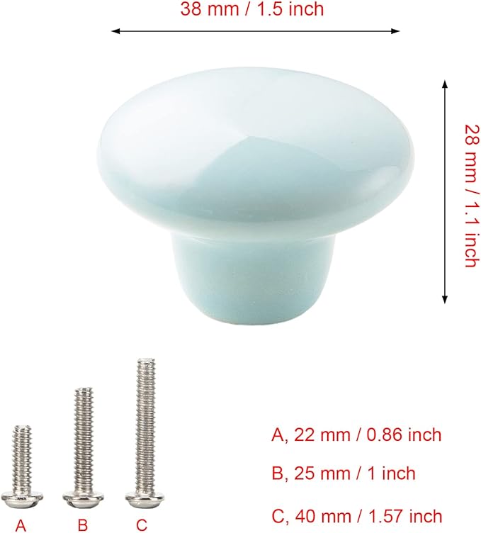 HUAMULAN 15PCS Glossy Ceramic Knobs Button Round Mushroom Cabinet Dresser Vintage Pulls Door Handles Cupboard Wardrobe Drawer, Dia. 1.5 inch 38mm