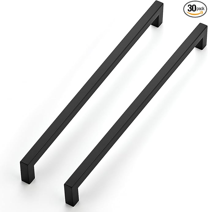 JOY DECOR 30 Pack Cabinet Handles, Black Cabinet Pulls, 11-1/3 Inch Kitchen Closet Handles Square Drawer Pulls Stainless Steel Drawer Hardware, 288mm Hole Centers