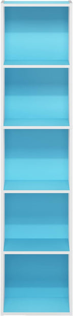 Furinno PASIR Book Shelf, 5-Tier Modern Bookshelf, Open Shelves Bookcase 9" x 12" x 52", for Living Room, Bedroom, Home Office, Light Blue/White