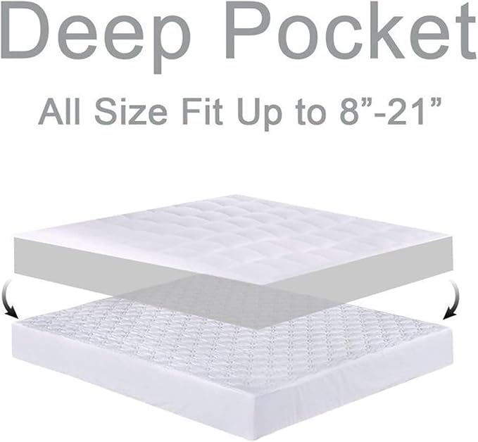 Mattress Topper Twin, Extra Thick Mattress Pad Cover, Plush Pillow Top, Deep Elastic Pocket, Black