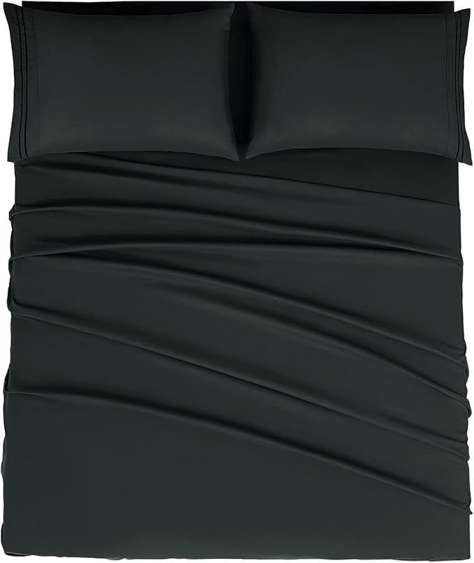 Mejoroom Full Size Sheets - 1800TC Luxury Full Sheets with 16 Inch Deep Pocket - Premium Bedding Collection - Extra Soft, Breathable, Wrinkle, Fade & Stain Resistant - 4 Piece (Full,Black)