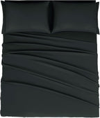 Mejoroom King Size Bed Sheet Set - Hotel Luxury 1800 Bedding Sheets & Pillowcases - 16" Deep Pocket Fitted Sheet, Soft, Breathable, Wrinkle & Fade Resistant - 4 Piece(King, Black)