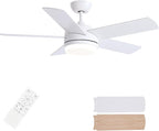 YUHAO 44 Inch White Ceiling Fan with Light and Remote Control.Noiseless,Dimmable,3CCT,6 Speeds Reversible, DC Ceiling Fans for Indoor or Covered Outdoor