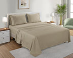 300TC 100% Organic Cotton Twin XL Size Sheets Set, XL Twin Bed Sheets Luxury Hotel Collection Fully Elasticated Sheet & Pillowcase Sets, Machine Washable No Pill Fade Resistant-Tan