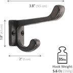 5 Pack Decorative Cast Iron Heavy Duty Double Hooks, Wall Mounted Coat Hooks, Vintage Inspired (Antique Black) (Modern Type)