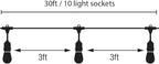 Feit Electric 72041 30 Foot Heavy-Duty Weather Resistant Decorative Indoor and Outdoor 10 Sockets Incandescent String Lights, 30', 11W, Dimmable,Black