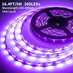 Upgraded 16.4ft/5M LED Black Light Strip Set with Remote, 300 LEDs, 12V Self-Adhesive Dimmable Black Light Fixture, for Dance Parties, SMD2835 LED Lamp Beads, Non-Waterproof