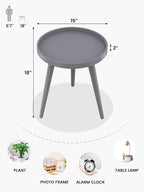 Apicizon Grey Round Side Table Set of 2, Tray Nightstand Sofa Coffee End Table for Living Room, Bedroom, Small Spaces, Easy Assembly Bedside Table, 15 x 18 Inches, Grey