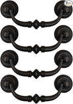 4PCS Retro Dresser Drawer Drop Bail Pulls Handles Classic Metal Swing Handles Hole Centers for Kitchen Bedroom Decoration (Iron Black)