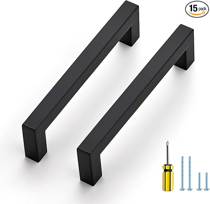 Ravinte 15 Pack Black Cabinet Pulls 5 Inch Square Kitchen Cabinet Handles Matte Black Kitchen Hardware for Drawer Pulls Drawer Handles Come with Screwdriver