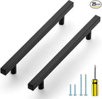Ravinte Cabinet Handles 25 Pack - 6-3/10 Inch Matte Black Square Pulls, 8-4/5 Inch Overall Length for Kitchen Hardware and Drawers