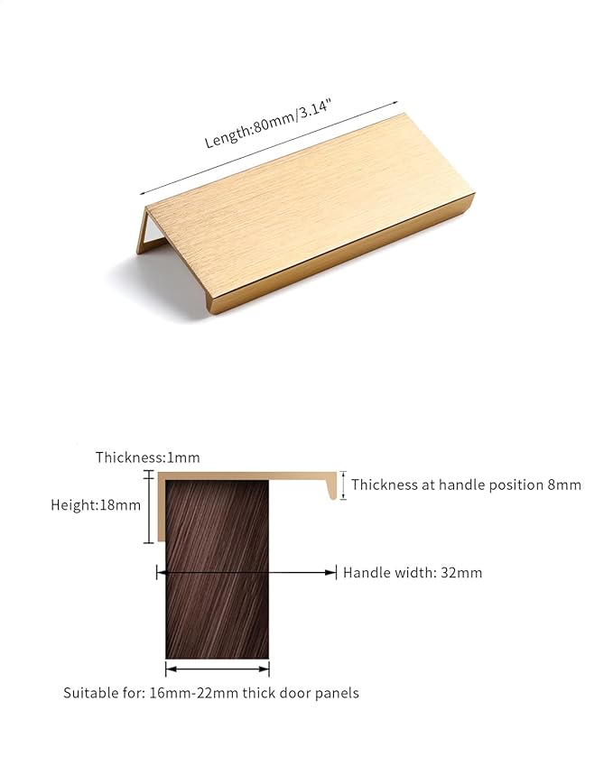 5 Pack 3 inch self Adhesive Cabinet pulls Stick on Handles Gold Adhesive Cabinet Handles Finger pulls Drawer Edge pulls Finger pulls for cabinets Concealed Seam Handles Flat