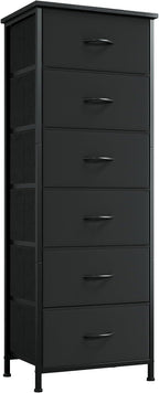 Somdot Tall Dresser for Bedroom with 6 Drawers, Storage Organizer Chest of Drawers with Removable Fabric Bins for Closet Bedside Living Room Laundry Entryway Hallway, Black