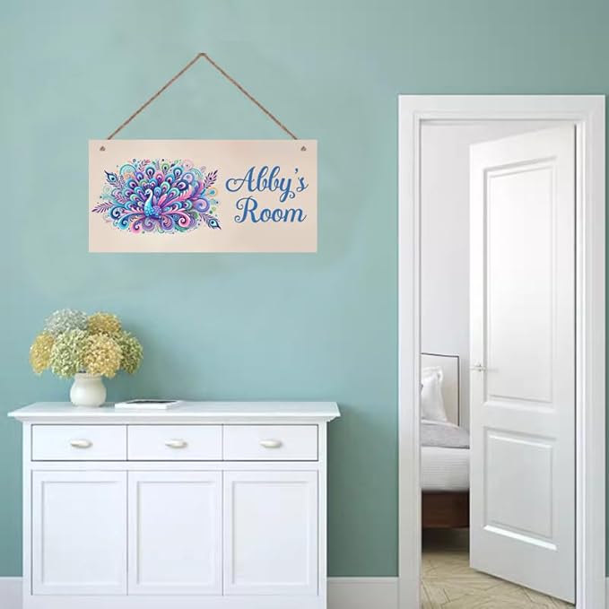 Personalized Signs Peacock Room Decor Custom Sign Nursery Girls Name Hanging Décor Kids Door Sign For Kids Room