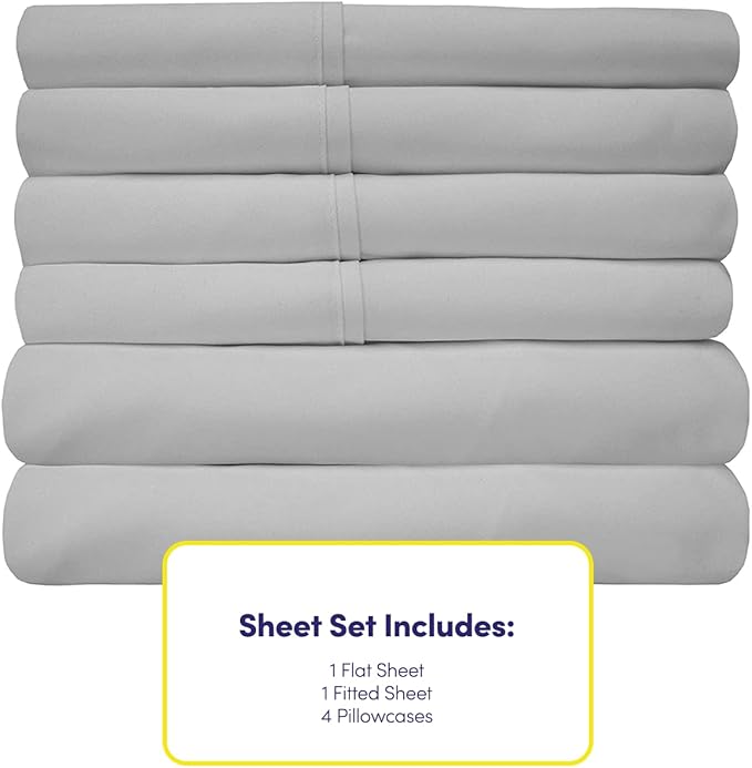 King Size Bed Sheets - 6 Piece 1500 Supreme Collection Fine Brushed Microfiber Deep Pocket King Sheet Set Bedding - 2 Extra Pillow Cases, Great Value, King, Silver