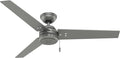 Hunter 52 inch Outdoor or Indoor Ceiling Fan No Light - Silver Ceiling Fan without Light, For Patio, Porch, Garage, or Living Room, Standard Mount, 3 Blades, Pull Chain - Cassius 59262, Matte Silver