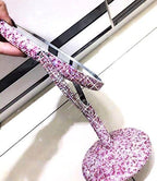 Bling Rhinestone Portable Magnified Double Sided Swivel Makeup Vanity Mirror, 360°Rotate Makeup Mirror Round Shaped Two-Sided Makeup Mirror (Pink)