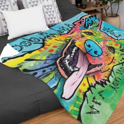 Dawhud Direct Dean Russo - Colorful German Shepherd Fleece Blanket, Queen Size -Super Soft Plush Blanket for Adults and Kids, Machine Washable - Ideal for Dog Lovers and as a Gift - 75 x 90 in