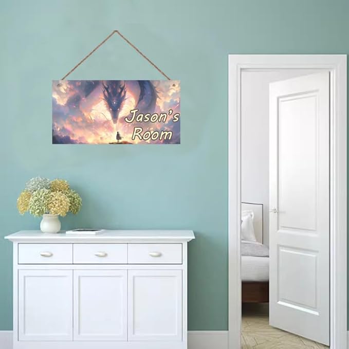 Personalized Sign Fancy Pictures Sign Girl and Dragon Art Décor For Kids Room Custom Name Door Wall Decor, Fairy tale Nursery Art Plate For Girls Room Baby Boys Bedroom