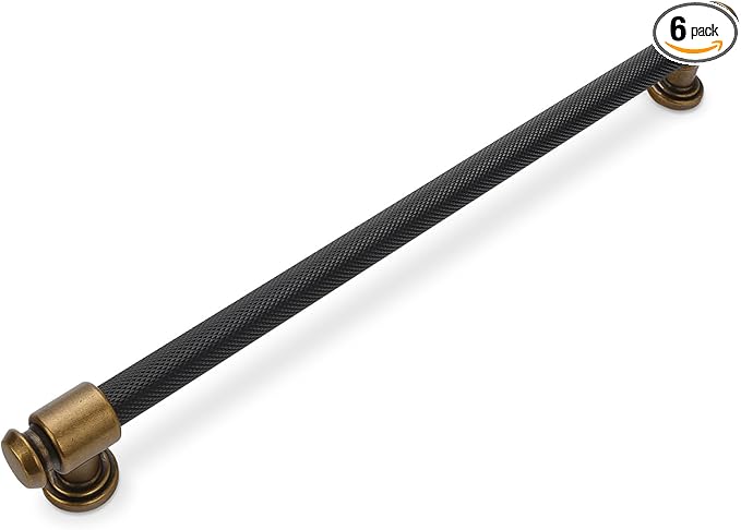 6 Pack 10 inch(254mm) Black and Antique Brass Kitchen Cabinet Handles Knurled Cabinet Pulls Black Drawer Pulls Kitchen Cabinet Hardware