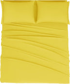 Mejoroom Full Size Sheet Sets - Hotel Luxury 1800 White Sheet - 16 Inch Deep Pocket Bed Sheets, Extra Soft, Breathable, Wrinkle, Fade & Stain Resistant - 4 Piece (Full, Yellow)