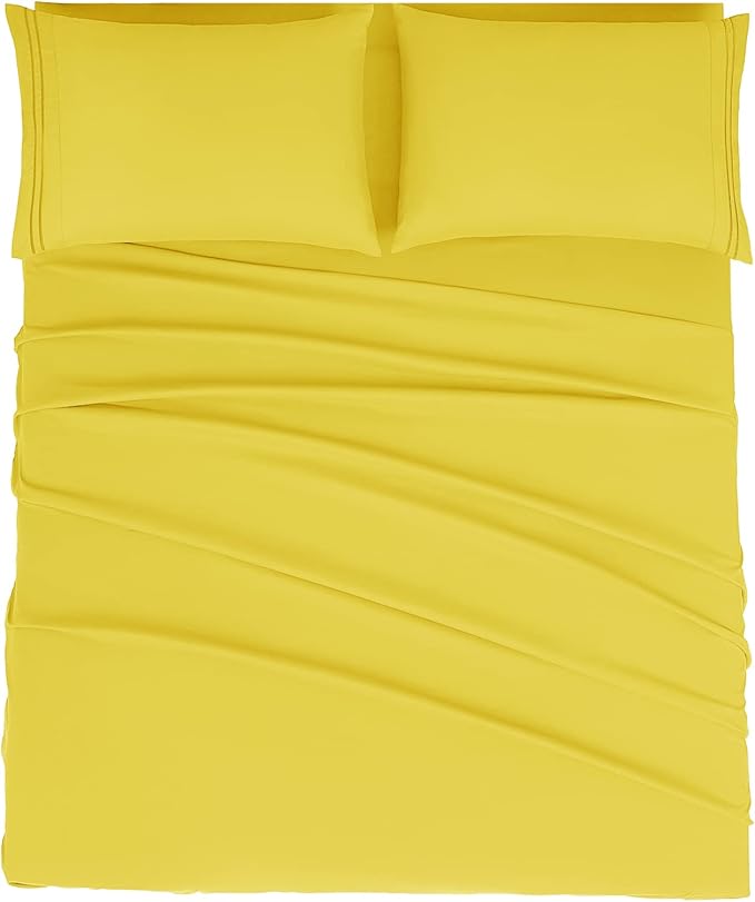 Mejoroom Full Size Sheet Sets - Hotel Luxury 1800 White Sheet - 16 Inch Deep Pocket Bed Sheets, Extra Soft, Breathable, Wrinkle, Fade & Stain Resistant - 4 Piece (Full, Yellow)