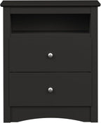 Prepac Sonoma 2 Drawer Nightstand: Elegant Bedroom Furniture, Bedside Table with Open Shelf, 23.25"W x 16"D x 28"H, Black