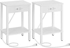 VIMBER Set of 2 End Table with Charging Station, Narrow Side Table with USB Ports and Outlets, Nightstands with 2-Tier Storage Shelves, Sofa Table for Small Space Living Room Bedroom, White UTBT102W2