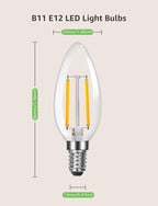 Lepro Led Chandelier Bulbs 60w Equivalent,E12 Dimmable Candelabra Bulbs for Ceiling Fan and Chandelier, 500lm 2700k Soft White Filament Bulbs,Type B Base, Ultra Energy Saving, Long Lifespan, 6-Pack