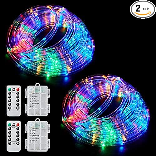Color Changing Rope Lights String Lights for Bedroom, Battery Powered Light Strip 40ft 8 Modes Hanging Fairy Lights with Remote for Camping Halloween Christmas, 2 Pack