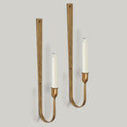 Wall Candle Holder Set of 2, Metal Wall Mount Candle Sconces Holder, Modern Wall Decoration for Living Room, Dining Room, Fireplace, and Weddings (Golden)