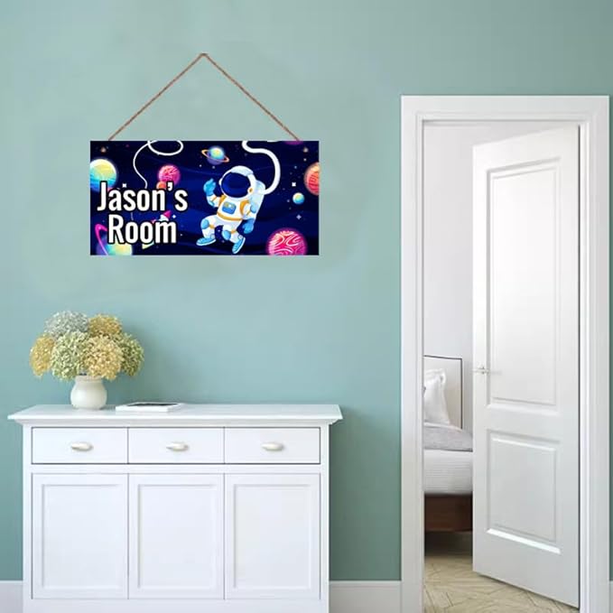 Personalized Sign Universe Sign Outer Space Theme Art Décor For Kids Room Custom Name Astronaut Door Wall Art Décor For Little Man Cave, Floral Nursery Art Plate For Girls Room Boys Bedroom Baby
