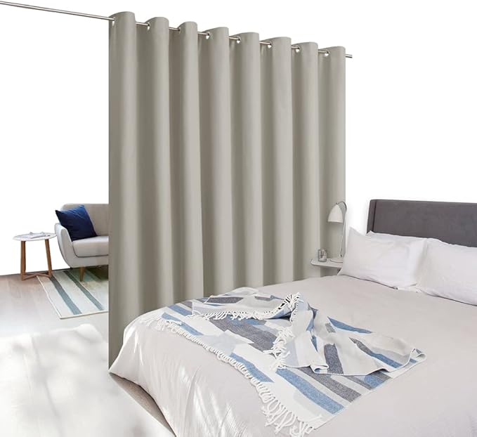 NICETOWN Noise Reducing Room Dividers Curtains Screens Partition Panels, Wide Width Grommet Top Divider for Living, Bedroom, Baby Room (One Pack, 7ft Tall x 15ft Wide, Natural)