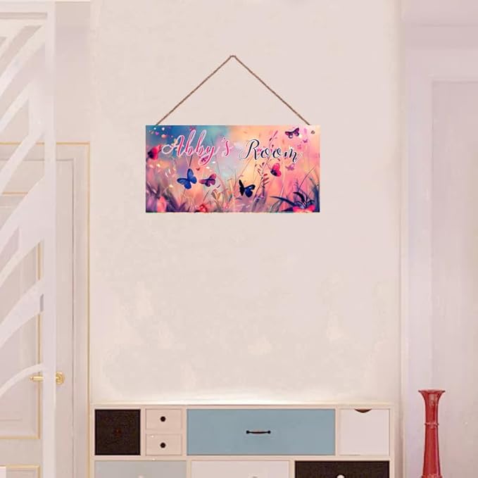 Personalized Name Butterfly Sign For Girls Bedroom Fantasy Art Nursery Door Wood Plaque Hanging Wall Art Decor For Kids Bedroom Nursery
